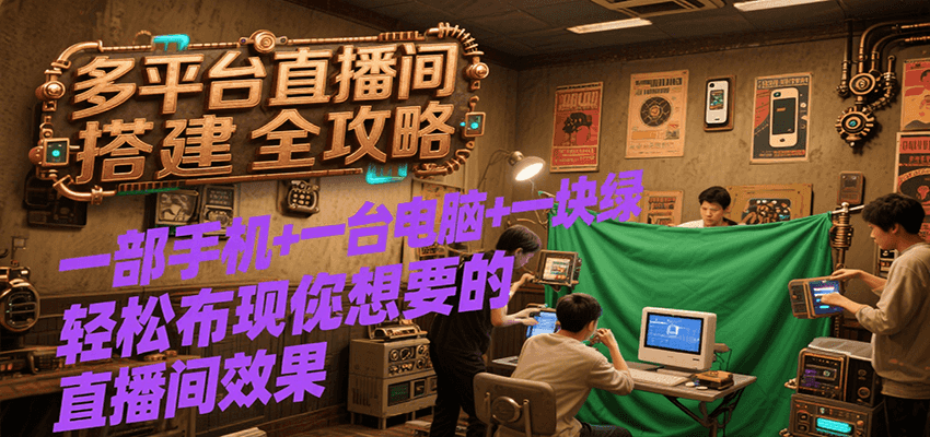 多平台直播间搭建全攻略，一部手机+一台电脑+一块绿布轻松实现你想要的直播间效果-AIPOD