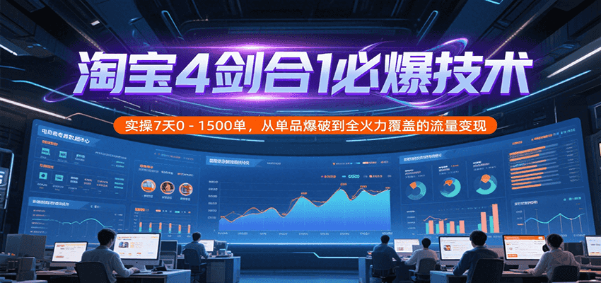 淘宝4剑合1必爆技术，实操7天0-1500单，从单品爆破到全火力覆盖的流量变现-AIPOD