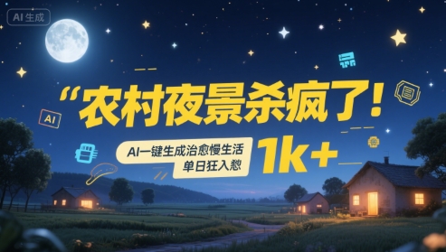 农村夜景杀疯了！AI一键生成治愈系慢生活，单日狂入1k+-AIPOD