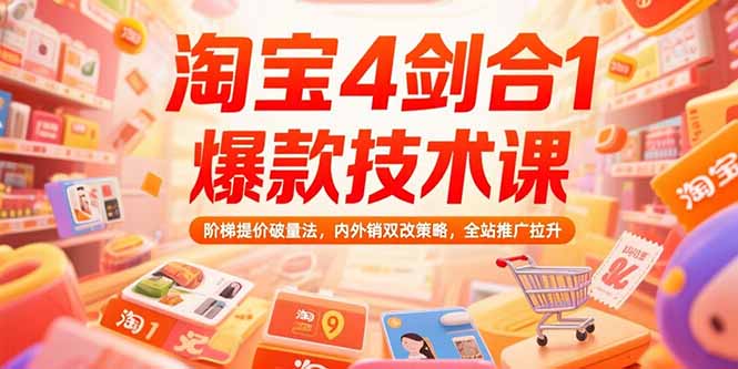 淘宝4剑合1爆款技术课73期：阶梯提价破量法，内外销双改策略 全站推广拉升-AIPOD