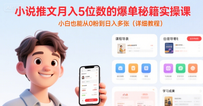 小说推文月入5位数的爆单秘籍实操课，，小白也能从0粉到日入多张(详细教程)-AIPOD