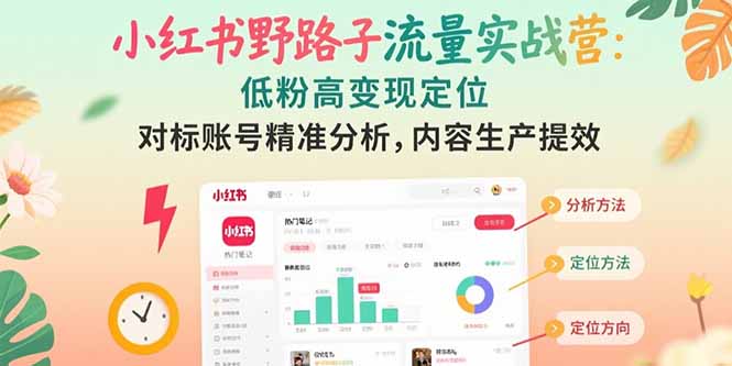 小红书野路子流量实战营：低粉高变现定位 对标账号精准分析 内容生产提效-AIPOD