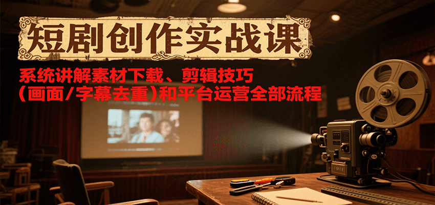 短剧创作实战课，系统讲解素材下载、剪辑技巧（画面/字幕去重）和平台运营全部流程-AIPOD