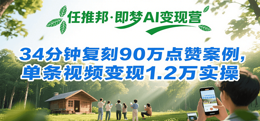 任推邦·即梦AI变现营，34分钟复刻90万点赞案例，单条视频变现1.2万实操-AIPOD