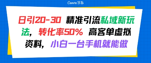 日引 20-30 精准引流私域新玩法，转化率50% 高客单虚拟资料，小白一台手机就能做-AIPOD