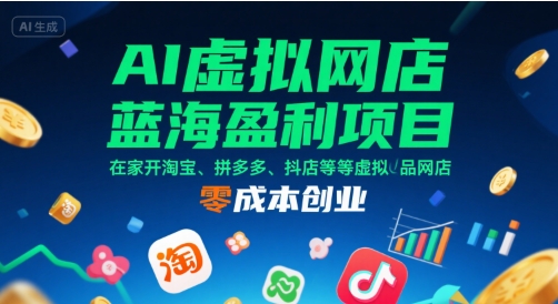 AI虚拟网店蓝海盈利项目，在家开淘宝、拼多多、抖店等虚拟品网店，零成本创业-AIPOD