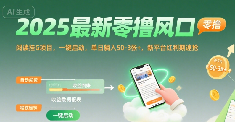 2025最新零撸风口，阅读挂G项目，一键启动，单日躺入 50-3张+，新平台红利期速抢-AIPOD