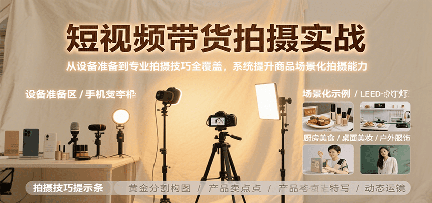 短视频带货拍摄实战，从设备准备到专业拍摄技巧全覆盖，系统提升商品场景化拍摄能力-AIPOD