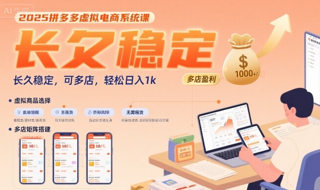 2025拼多多虚拟电商系统课，长久稳定，可多店，轻松日入1k-AIPOD