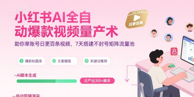 小红书AI全自动爆款视频量产术，助你单账号日更百条视频，7天搭建不封号矩阵流量池-AIPOD