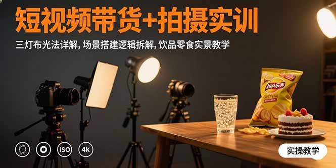 短视频带货+拍摄实训：三灯布光法详解,场景搭建逻辑拆解,饮品零食实景教学-AIPOD