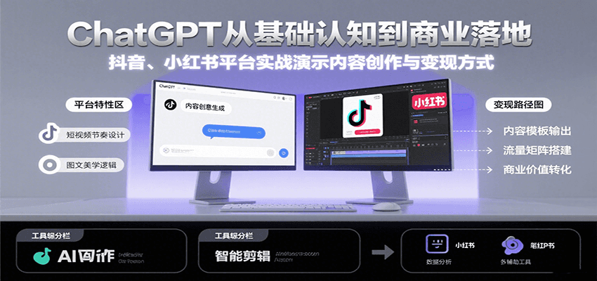 ChatGPT从基础认知到商业落地，实战演示抖音、小红书等平台的内容创作与变现-AIPOD