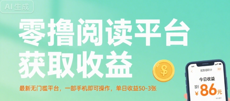 零撸阅读平台获取收益，最新无门槛平台，一部手机即可操作，单日收益50-3张-AIPOD