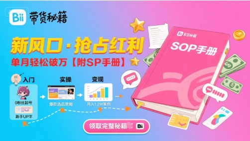 B站哔哩哔哩带货秘籍，新风口，抢占红利，单月轻松破万【附SOP手册】-AIPOD
