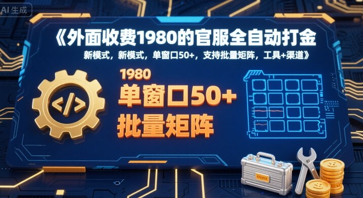 外面收费1980的官服全自动打金，新模式，单窗口50+，支持批量矩阵，工具+渠道-AIPOD