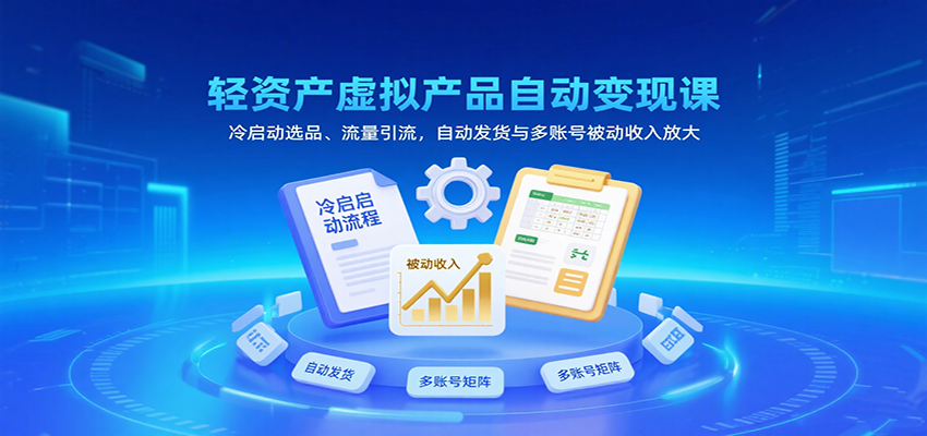 轻资产虚拟产品自动变现课，冷启动选品、流量引流，自动发货与多账号被动收入放大-亮剑学堂