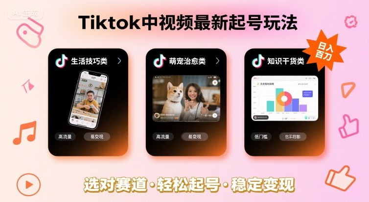 Tiktok中视频最新起号玩法，想要日入百刀，做好这几个赛道就可以了-AIPOD