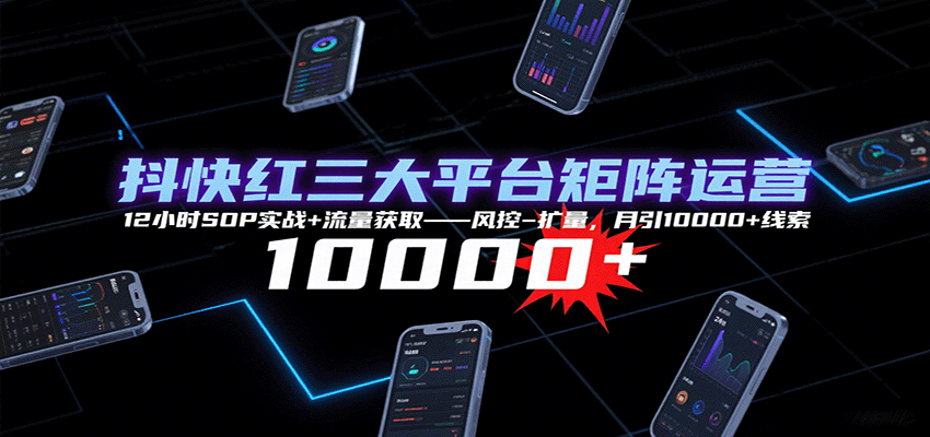 抖快红三大平台矩阵运营，12小时SOP实战+流量获取-风控-扩量，月引10000+线索-AIPOD