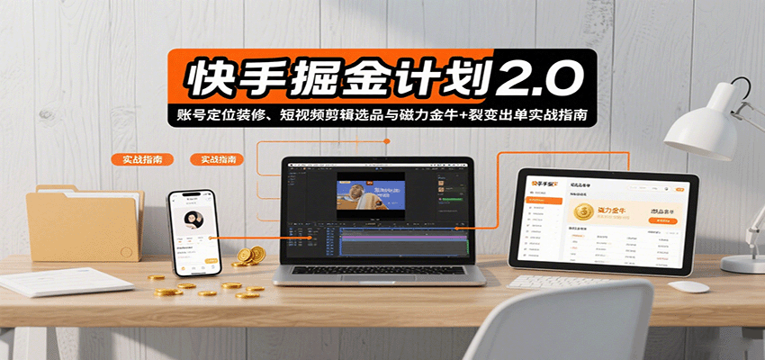 快手掘金计划2.0，账号定位装修、短视频剪辑选品与磁力金牛+裂变出单实战指南-AIPOD