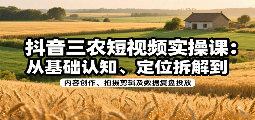 抖音三农短视频实操课：从基础认知、定位拆解到内容创作、拍摄剪辑及数据复盘投放-AIPOD