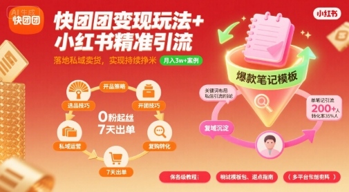 快团团变现玩法+小红书精准引流技巧，助你真正落地私域卖货，实现持续挣米-AIPOD
