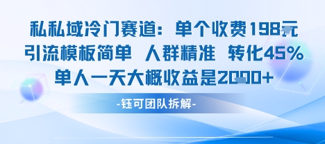 私域冷门赛道单个收费198米引流模板简单人群精准 45%的转化率单人一天大概收益多张-AIPOD