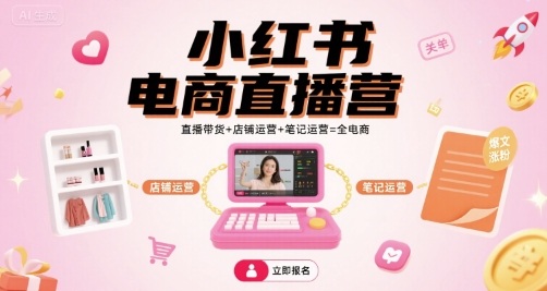 小红书电商直播营，直播带货+店铺运营+笔记运营=全电商-AIPOD