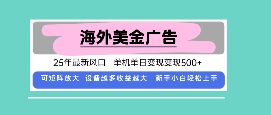 最新海外广告美金，全自动挂机，单机单日500+，可矩阵放大，新手小白轻…-AIPOD