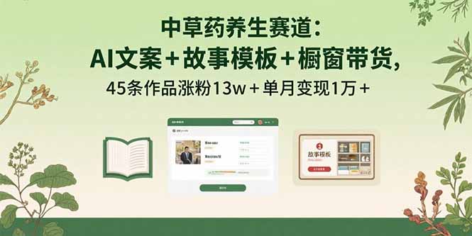 中草药养生赛道：AI文案+故事模板+橱带货，45条作品涨粉13w+单月变现1万+-AIPOD