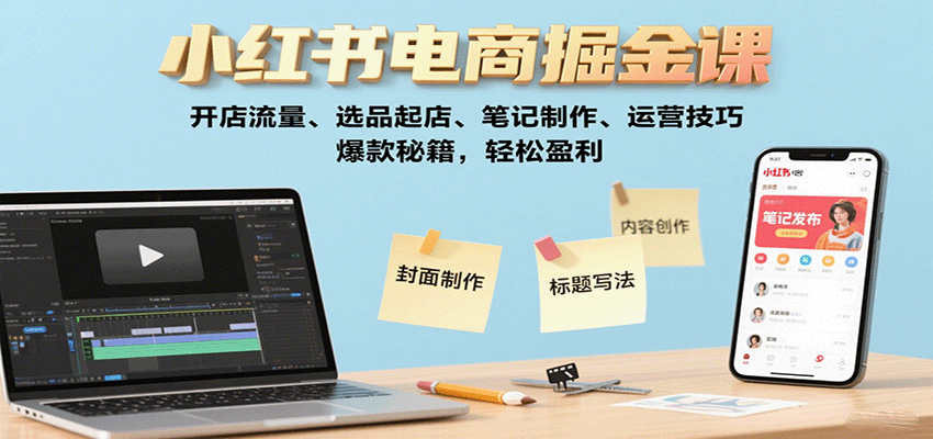 小红书电商掘金课：开店流量、选品起店、笔记制作、运营技巧，爆款秘籍，轻松盈利-AIPOD