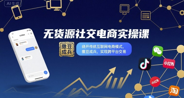 无货源社交电商实操课，绕开传统互联网电商模式，撒豆成兵，实现跨平台交易-AIPOD