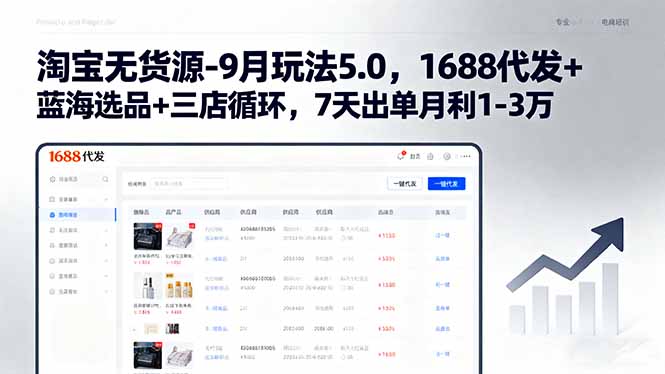 淘宝无货源-9月玩法5.0，1688代发+蓝海选品+三店循环，7天出单月利1-3万-AIPOD