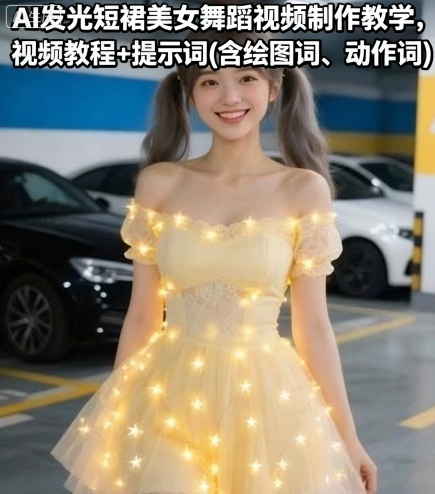AI发光短裙美女舞蹈视频制作教学，视频教程+提示词(含绘图词、动作词)-AIPOD