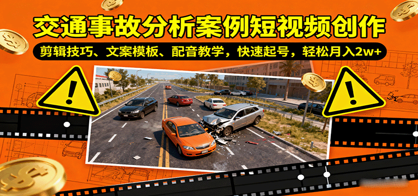 交通事故分析案例短视频创作，剪辑技巧、文案模板、配音教学，快速起号，轻松月入2w+-AIPOD