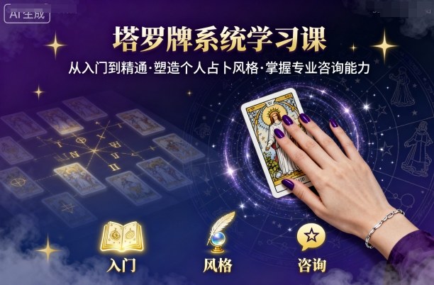 塔罗牌系统学习课，助你从入门到精通，塑造个人占卜风格，掌握专业咨询能力-AIPOD