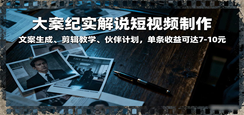 大案纪实解说短视频制作，文案生成、剪辑教学、伙伴计划，单条收益可达7-10元-AIPOD