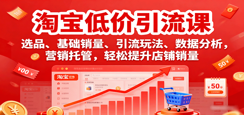 淘宝低价引流课，选品、基础销量、引流玩法、数据分析，营销托管，轻松提升店铺销量-AIPOD