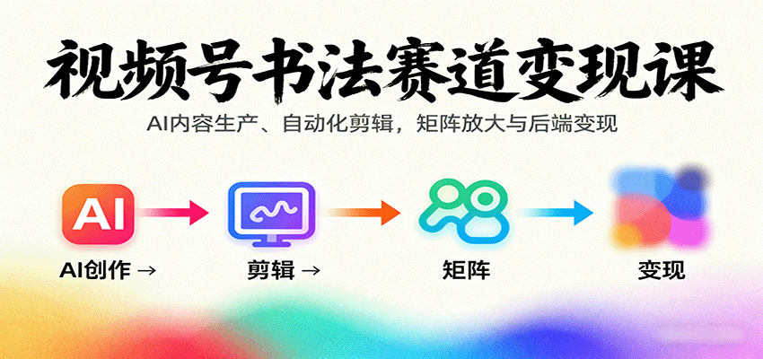 视频号书法赛道变现课：AI内容生产、自动化剪辑，矩阵放大与后端变现-AIPOD