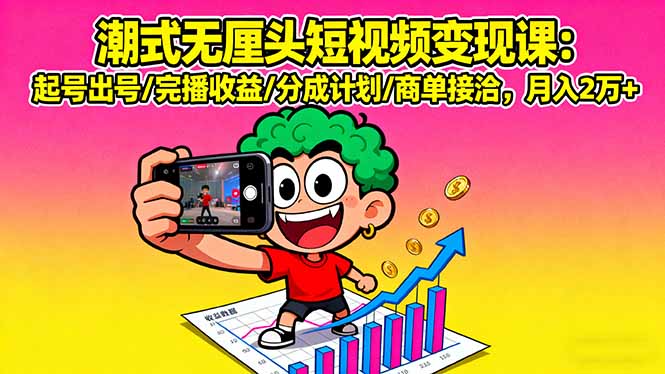 潮式无厘头短视频变现课：起号出号/完播收益/分成计划/商单接洽，月入2万+-AIPOD