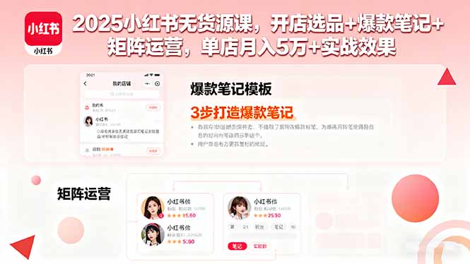 2025小红书无货源课，开店选品+爆款笔记+矩阵运营，单店月入5万+实战效果-AIPOD