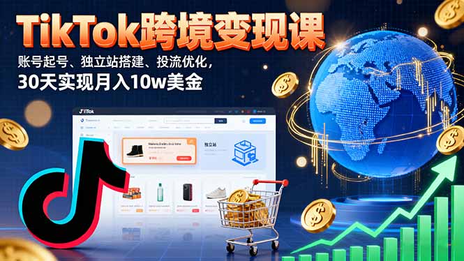 TikTok跨境变现课：账号起号、独立站搭建、投流优化，30天实现月入10w美金-AIPOD