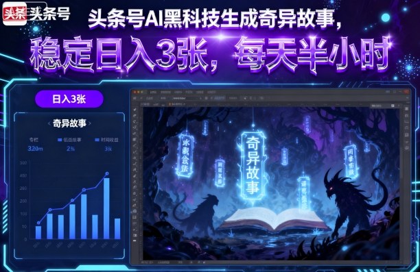 头条号AI黑科技生成奇异故事，稳定日入3张，每天半小时-AIPOD
