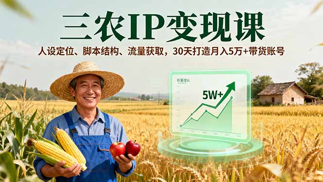 三农IP变现课，人设定位、脚本结构、流量获取，30天打造月入5万+带货账号-AIPOD