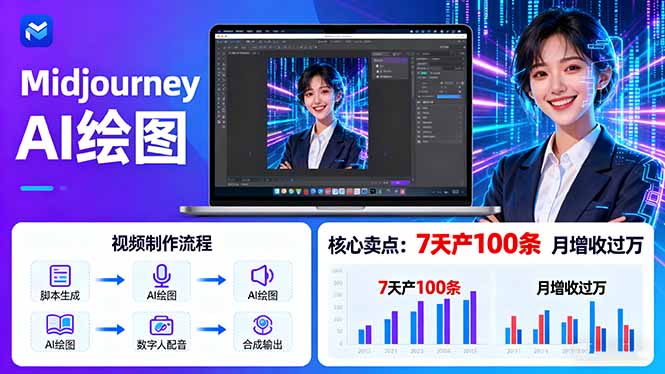 AI绘图照片开口说话视频制作：Midjourney+数字人，7天产100条月增收过万-AIPOD