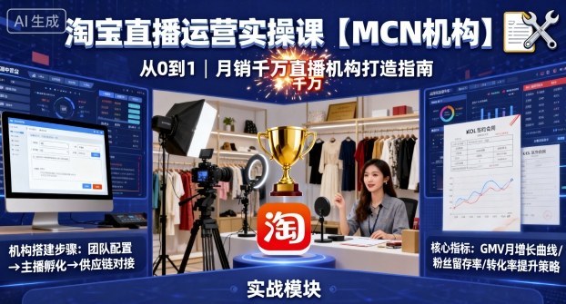 淘宝直播运营实操课【MCN机构】，从0到1做一家月销千W的直播机构-AIPOD