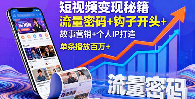 短视频变现秘籍，流量密码+钩子开头+故事营销+个人IP打造，单条播放百万+-AIPOD