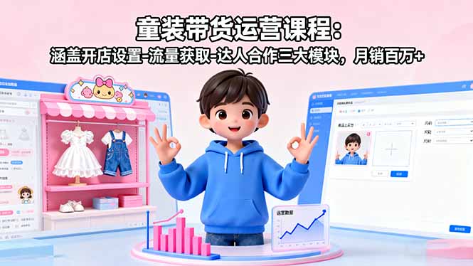 童装带货运营课程：涵盖开店设置-流量获取-达人合作三大模块，月销百万+-AIPOD