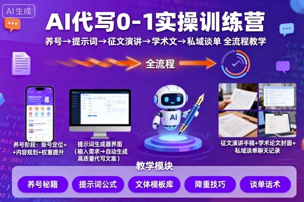 AI代写0-1实操训练营，从养号、提示词、征文演讲、学术文，到私域谈单的全流程教学-AIPOD
