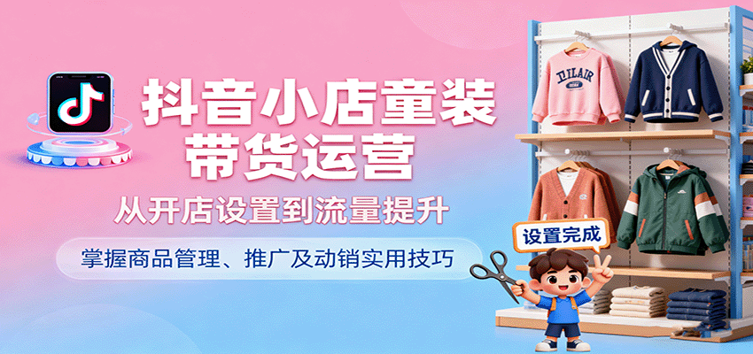 抖音小店童装带货运营，从开店设置到流量提升，掌握商品管理、推广及动销实用技巧-AIPOD