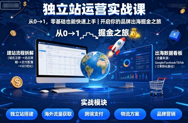 独立站运营实战课，​从0到1，零基础也能快速上手，开启你的品牌出海掘金之旅-AIPOD